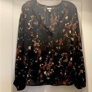 A New Day Black Floral Peasant Blouse - L